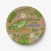 ルアウ(ハワイ式宴会)の夏のパーティーの熱帯カエルのハワイのビーチのおもしろい ペーパープレート (正面)