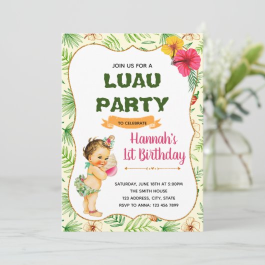 ルアウ(ハワイ式宴会)の子供の誕生日パーティーの招待 招待状 (スタンド正面)