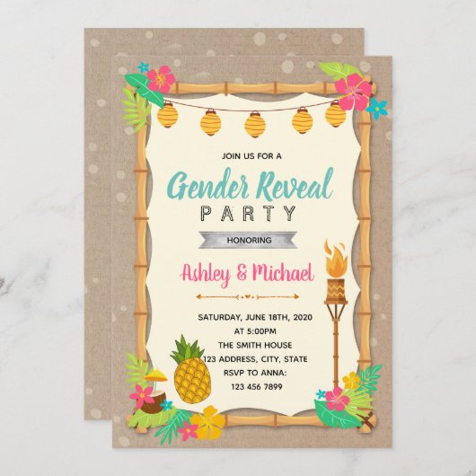 ルアウ(ハワイ式宴会)の性明示パーティの招待状 招待状 (正面/裏面)