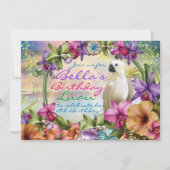 ルアウ（ハワイ式宴会）の招待状、誕生日のルアウ（ハワイ式宴会）のテーマの招待状 招待状 (正面)