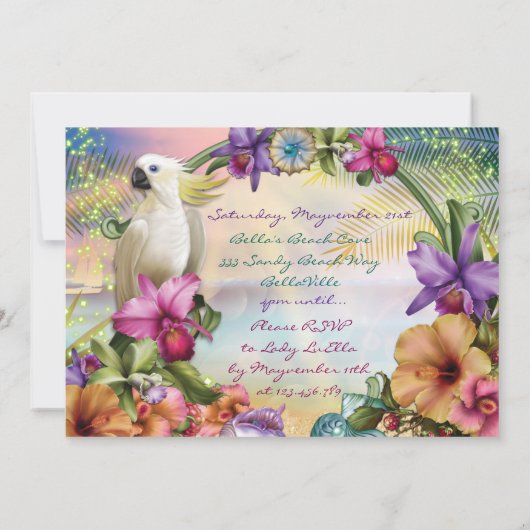 ルアウ（ハワイ式宴会）の招待状、誕生日のルアウ（ハワイ式宴会）のテーマの招待状 招待状 (裏面)