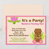 ルアウ（ハワイ式宴会）の誕生日のパーティの招待状 招待状 (正面/裏面)