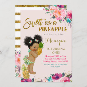 ルアウ(ハワイ式宴会)の誕生日の招待のアフリカ系アメリカ人 招待状