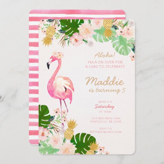 ルアウ（ハワイ式宴会）の誕生日の招待状 招待状 (正面/裏面)