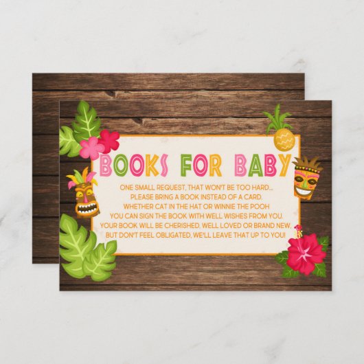 ルアウ（ハワイ式宴会）の赤ちゃんシャワーブックインサート エンクロージャーカード (正面/裏面)