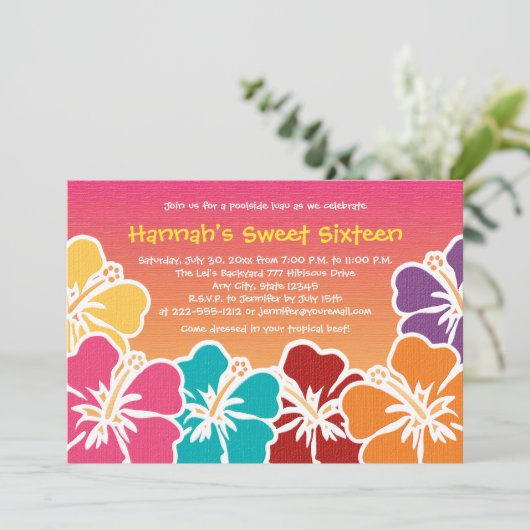 ルアウ（ハワイ式宴会）のSweet sixteenのバースデーパーティ招待状 招待状 (スタンド正面)