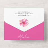 ルアウ(ハワイ式宴会)をテーマにしたベビーシャワー招待状 オールインワン招待状 (裏面)