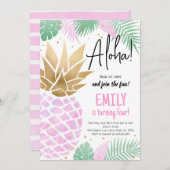 ルアウ(ハワイ式宴会)アロハパイナップルバースデーパーティーの招待 招待状 (正面/裏面)