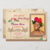 ルアウ(ハワイ式宴会)アロハフォトバースデーパーティトロピカル招待状 招待状 (正面/裏面)