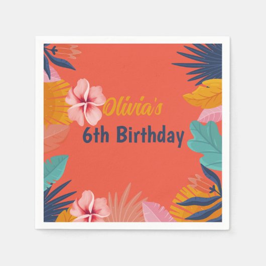 ルアウ(ハワイ式宴会)アロハ夏の熱帯誕生日 スタンダードカクテルナプキン (正面)