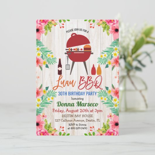 ルアウ（ハワイ式宴会）アロハBBQトロピカル誕生日招待状 招待状 (スタンド正面)