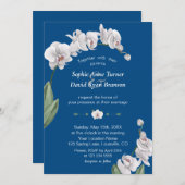 ルアウ(ハワイ式宴会)ウォーターカラーホワイトオーキックラシックドブルー結婚ズ 招待状 (正面/裏面)