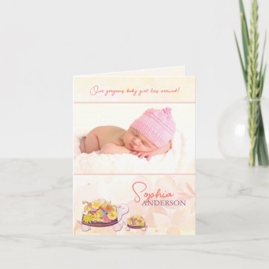 ルアウ（ハワイ式宴会）ウミガメ赤ちゃんガールフォト誕生 案内状 (正面)