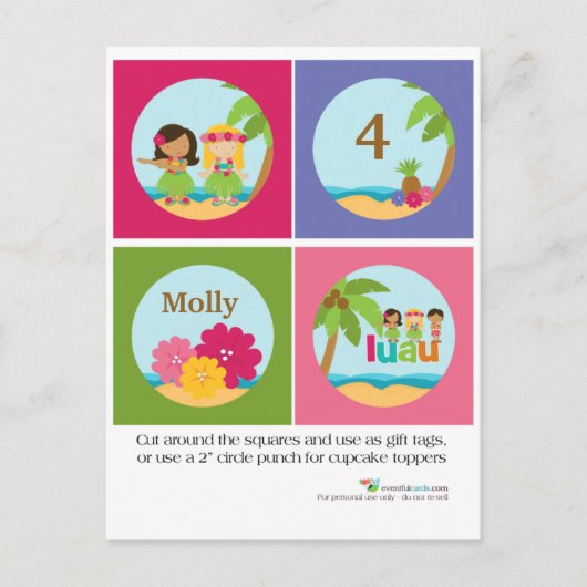 ルアウ（ハワイ式宴会）カップケーキトッパー ポストカード (正面)