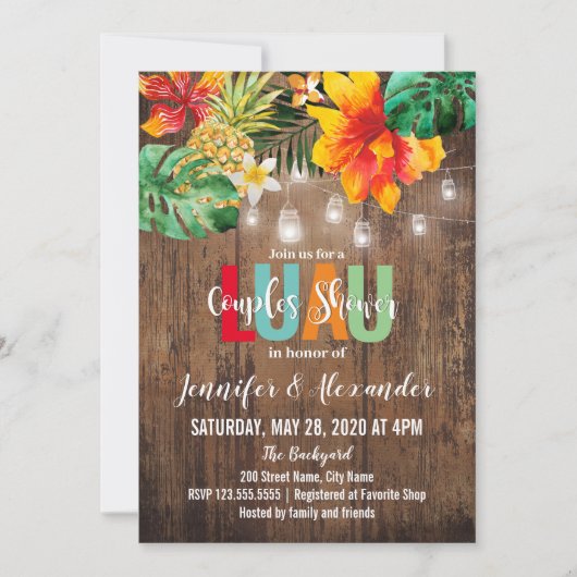 ルアウ（ハワイ式宴会）カップルのシャワー招待 (正面)