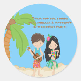 ルアウ(ハワイ式宴会)カラフルハワイアンキッズサンキューステッカー ラウンドシール
