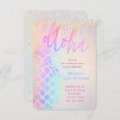 ルアウ(ハワイ式宴会)カラフルパイナップル誕生日 招待状 (正面/裏面)