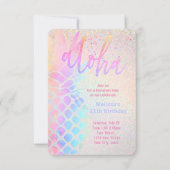 ルアウ（ハワイ式宴会）カラフルパイナップル誕生日 招待状 (正面)