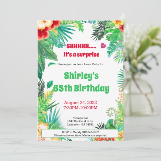 ルアウ（ハワイ式宴会）サプライズパーティー招待状 招待状 (スタンド正面)