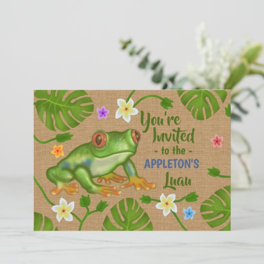 ルアウ(ハワイ式宴会)サマーパーティートロピカルフロッグハワイアンビーチおもしろい 招待状 (スタンド正面)