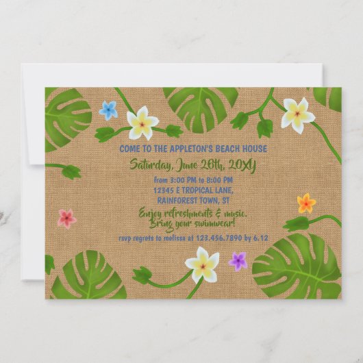 ルアウ(ハワイ式宴会)サマーパーティートロピカルフロッグハワイアンビーチおもしろい 招待状 (裏面)