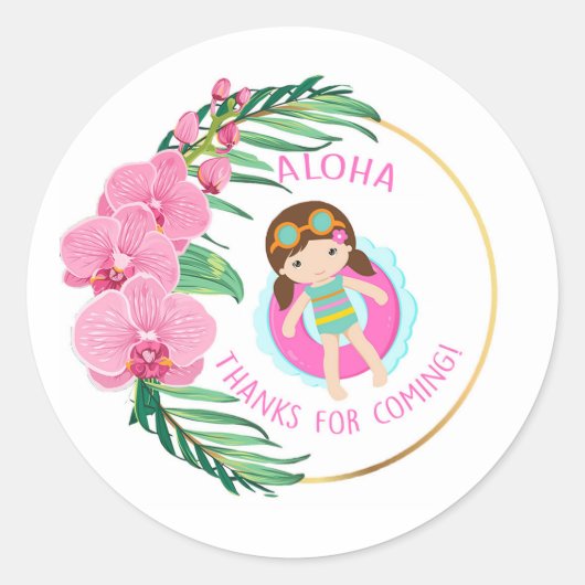 ルアウ(ハワイ式宴会)サンキューギフトお気に入りステッカーラベル ラウンドシール (正面)