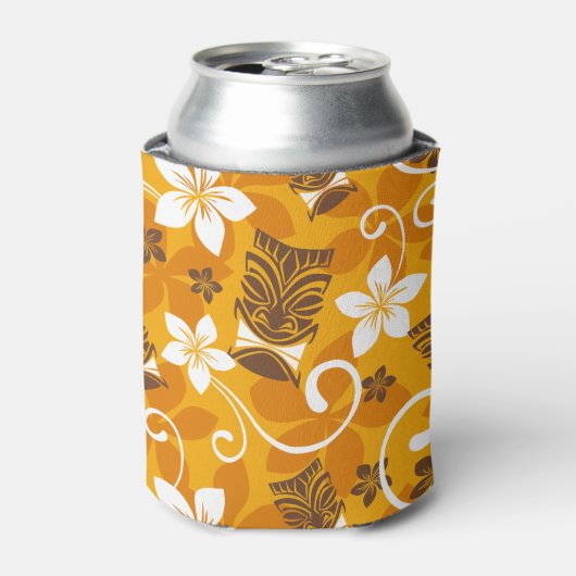 ルアウ（ハワイ式宴会）タイキ模様（オレンジ） 缶クーラー (缶正面)