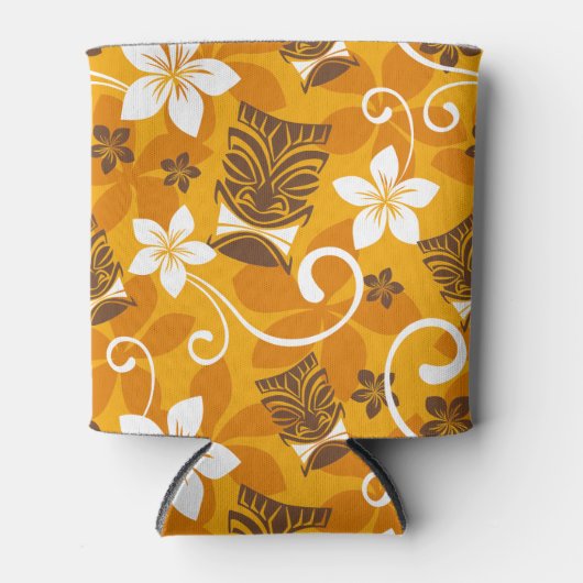 ルアウ（ハワイ式宴会）タイキ模様（オレンジ） 缶クーラー (正面)