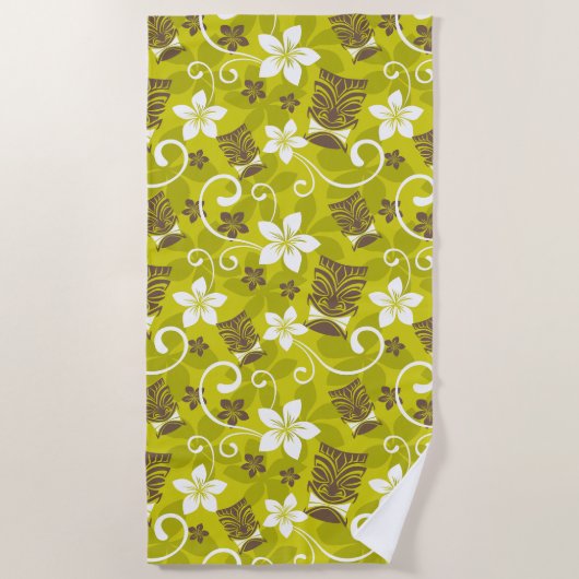 ルアウ（ハワイ式宴会）タイキ模様 ビーチタオル (正面)