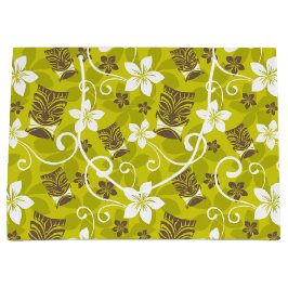 ルアウ（ハワイ式宴会）タイキ模様 ラージペーパーバッグ