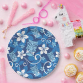 ルアウ（ハワイ式宴会）タイキ模様（明るい青） ペーパープレート (パーティー)