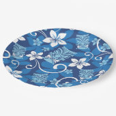 ルアウ（ハワイ式宴会）タイキ模様（明るい青） ペーパープレート (アングル)