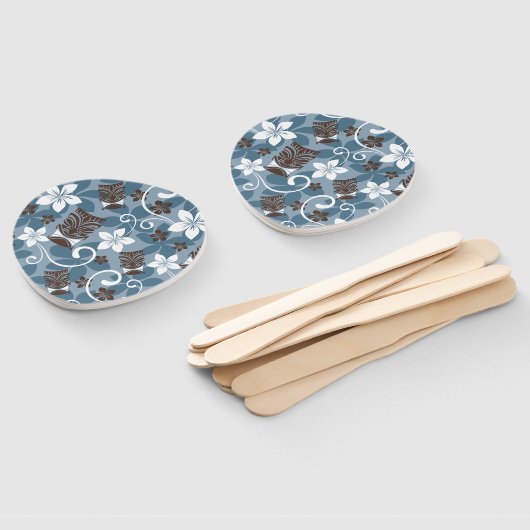 ルアウ（ハワイ式宴会）タイキ模様（青） ハンドファン (組立なし)