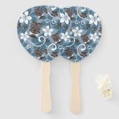 ルアウ（ハワイ式宴会）タイキ模様（青） ハンドファン (正面&裏面)