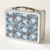 ルアウ（ハワイ式宴会）タイキ模様（青） メタルランチボックス (裏面)