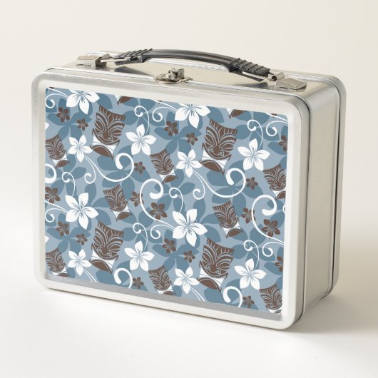 ルアウ（ハワイ式宴会）タイキ模様（青） メタルランチボックス (正面)