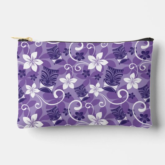 ルアウ（ハワイ式宴会）チキ模様（紫） アクセサリーポーチ (正面)