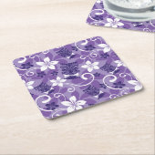 ルアウ（ハワイ式宴会）チキ模様（紫） スクエアペーパーコースター (アングル)