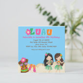 ルアウ(ハワイ式宴会)ツインガールアンドティキスクエア誕生日招待状 招待状 (スタンド正面)