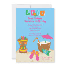 ルアウ（ハワイ式宴会）ティキオンザビーチ誕生日招待状