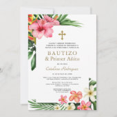 ルアウ(ハワイ式宴会)トロピカルガーデンスペインの1stバースデーバプテスマ 招待状 (正面)