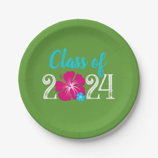 ルアウ（ハワイ式宴会）トロピカルグリーン卒業紙プレート ペーパープレート (正面)