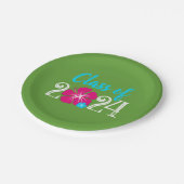 ルアウ（ハワイ式宴会）トロピカルグリーン卒業紙プレート ペーパープレート (アングル)