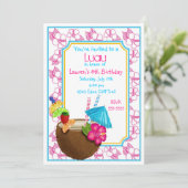 ルアウ（ハワイ式宴会）トロピカルココナッツドリンク誕生日招待状 招待状 (スタンド正面)