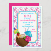 ルアウ（ハワイ式宴会）トロピカルココナッツドリンク誕生日招待状 招待状 (正面/裏面)