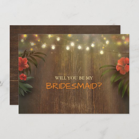 ルアウ（ハワイ式宴会）トロピカルビーチライトズフローラブライドメイド 招待状 (正面/裏面)