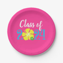 ルアウ(ハワイ式宴会)トロピカルピンク卒業紙プレート ペーパープレート