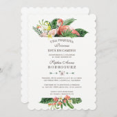 ルアウ（ハワイ式宴会）トロピカルフラワーズインビタシオンデベビーシャワー 招待状 (正面/裏面)