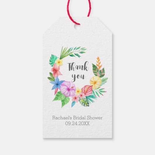 ルアウ（ハワイ式宴会）トロピカルフラワーブライダルシャワーサンキュービター ギフトタグ (裏面)