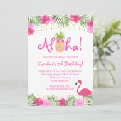 ルアウ（ハワイ式宴会）トロピカルフローラガールサマー誕生日 招待状 (スタンド正面)